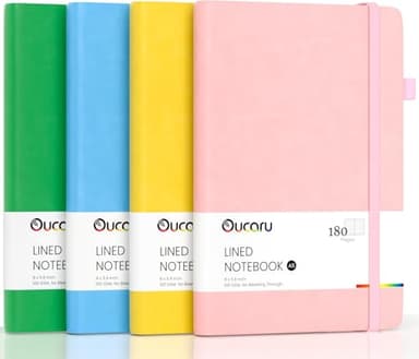Oucaru Lined Journal Notebook, 4 Pack, 180 Pages, A5 Journals for Writing, 100 GSM Thick Paper, Small Notebooks Daily Journal for Women Men Work, Business, School, Travel Supplies - Image 1