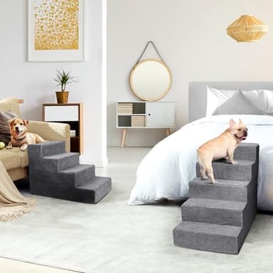 Heeyoo Dog Stairs for Small Dogs,5-Step Dog Steps for High Bed and Couch, High-Density Foam Pet Steps with Supporting Board, Non-Slip Removable Washable Cover, Grey - Image 7