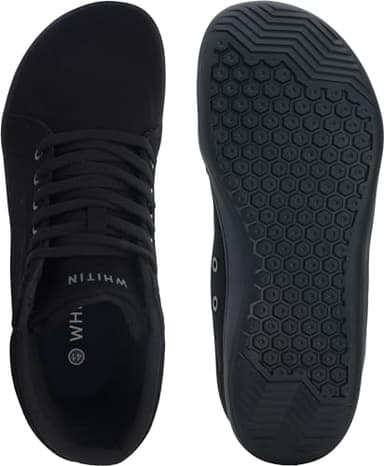 WHITIN Men's Wide High Top Minimalist Barefoot Shoes Casual Canvas Sneakers Zero Drop Sole Size 11 Boots Fitness Fashion Walking All Black 45 - Image 5