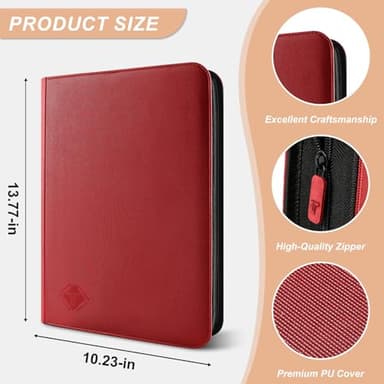 TiopLior Trading Card Binder 9-Pocket, TCG Binder Fit for MTG Yugioh Card Album Book 432 Side-Loading Pockets, Premium Card Collection Binder for Baseball Football Sports Cards PTCG with Zipper (Red) - Image 2