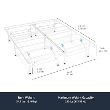 Amazon Basics Platform Bed Frame Full, Foldable Metal, Tool-Free Setup, 14 Inches High, White - Image 3