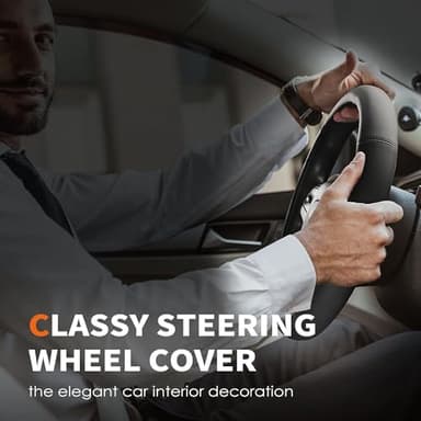 HOTOR Car Steering Wheel Cover - Universal Car Accessory for Diverse Cars, Durable Leather Cover with Anti-Slip Lining, for Steering Wheel with a Diameter of 14.5"-15",Black - Image 7
