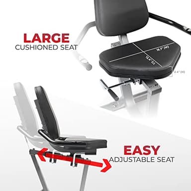 Sunny Health & Fitness Compact Performance Recumbent Bike with Dual Motion Arm Exercisers, Quick Adjust Seat & Exclusive SunnyFit® App Enhanced Bluetooth Connectivity - SF-RB420032 Gray - Image 4