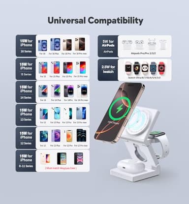 3 in 1 Wireless Charging Station for Apple Multple Devices - Foldable Magnetic Wireless Charger Dock -Travel 18W Charging Pad for iPhone 17 16 15 14 13 12 Pro/Pro Max/Plus/Watch & Airpods All Series - Image 7