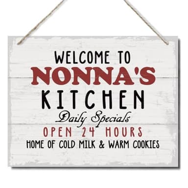 Welcome to Nonna's Kitchen Sign, Decorative Hanging Wood Plaque for Wall, Farmhouse Home Decor, Wall Decor Art, Warm Home Decor, Kitchen Door Hanger, Mother's Day Gift for Mom Grandma, JS4-40 - Image 1