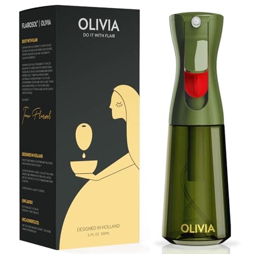 FLAIROSOL OLIVIA Oil Sprayer for Cooking, 200ml Glass Olive Oil Sprayer, Continuous Cooking Spray with Portion Control, Oil Dispenser for Kitchen, Air Fryer, Salad, BBQ (Green Bottle, Gold Print) - Image 1