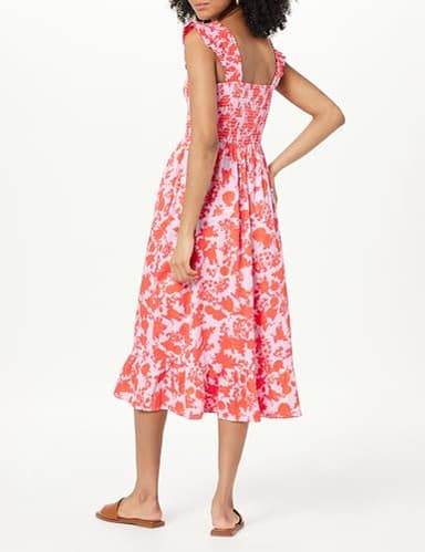 The Drop Women's Kimi Ruffled Shoulder Smocked Midi Dress, Pink/Orange Floral Print, L - Image 2