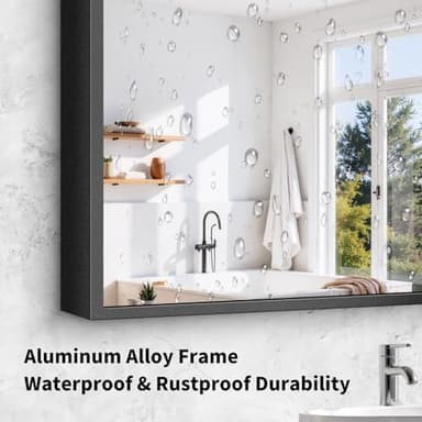 Koonmi Black Framed Bathroom Mirror - Shatterproof 24"x48" Tempered Glass, HD No Distortion, Horizontal/Vertical Mount, Modern Matte Aluminum Alloy Frame - Image 5