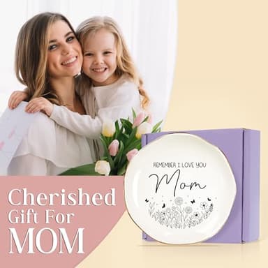 WANDER PRINTS for Mother - Ceramic Ring Dish Jewelry Tray for Mom - 50th 60th 70th 80th Birthday Gifts, for Mommy from Daughter, Son - Remember I Love You Mom - Image 4