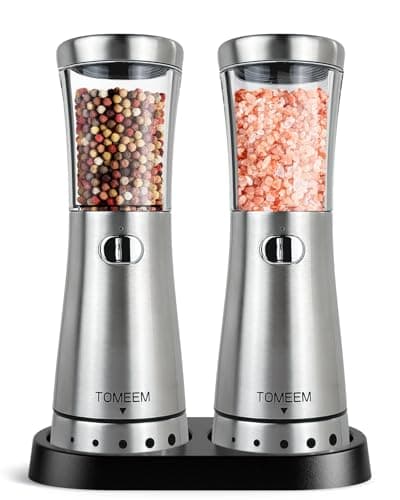 Electric Salt and Pepper Grinder Set with Storage Base, Stainless Steel Rechargeable Salt and Pepper Grinder Set with 4.5 oz Large Capacity, 1.8" Wide Mouth, Adjustable Coarseness, Ideal for Kitchen - Image 1