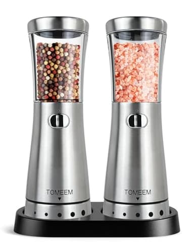 Electric Salt and Pepper Grinder Set with Storage Base, Stainless Steel Rechargeable Salt and Pepper Grinder Set with 4.5 oz Large Capacity, 1.8" Wide Mouth, Adjustable Coarseness, Ideal for Kitchen - Image 1