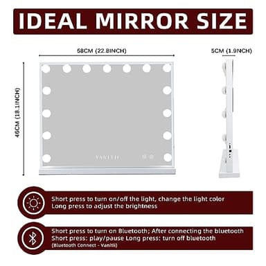 VANITII Vanity Hollywood Mirror with Lights Speaker USB Charging Lighted Makeup Mirror with Bulbs 3 Lighting Modes and Desktop Light up Mirror for Bedroom Dressing Room - Image 3