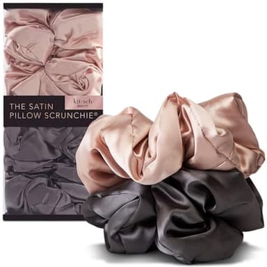 Kitsch Satin Hair Scrunchies for Women, Softer Than Silk Scrunchies for Hair - No Damage Satin Hair Ties, Ponytail Holders, 2pc (Blush/Charcoal) - Image 1