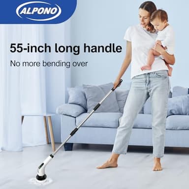 Electric Spin Scrubber with Long Handle: ALPONO Cordless Power Shower Scrubber Spin Brush with 7 Brush Replacement Heads for Cleaning Bathroom,Tub, Tile (Black) - Image 6