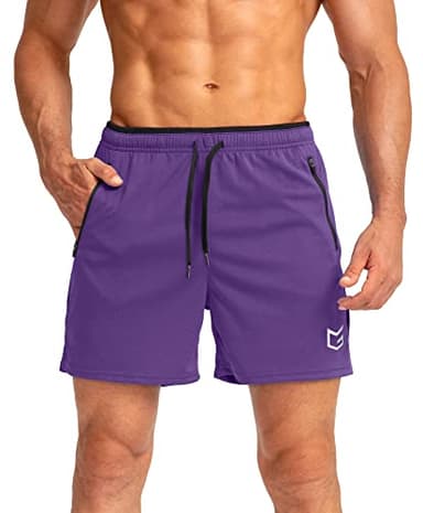 Men's Running Shorts with Zipper Pockets Quick Dry Gym Athletic Workout 5" Shorts for Men (Purple, Large) - Image 2