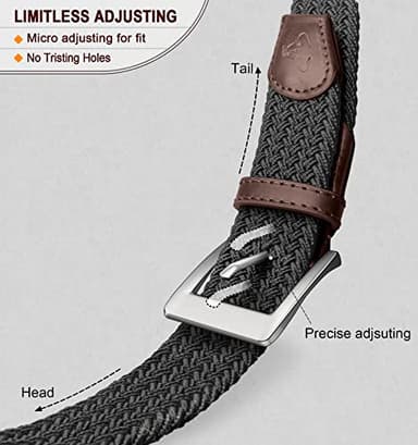 BULLIANT Belt for Men 2Pack,Mens Gift Stretch Braided Web Belt Elastic for Casual Golf Jeans,1 3/8"(Black/Beige,42"-46" Waist Adjustable) - Image 5