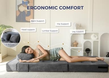 MAXYOYO Convertible Sofa Bed, Fold Out Loveseat Sleeper Sofa with Pillow, 4 in 1 Tufted Folding Couch Bed Foam Floor Couch, Lazy Chair for Living Room Bedroom Guest Room, Dark Grey - Image 9