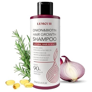 Onion & Biotin Hair Growth Shampoo: Infused With Natural Rosemary Tea Tree Anti Hair Loss Shampoo - Scalp Smooths Thickening Formula Support Hair Regrowth For Women Men 12.5Fl Oz - Image 1
