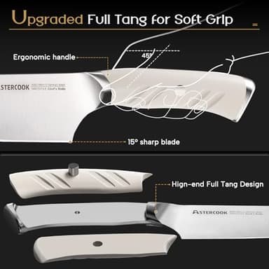 Astercook Knife Set Kitchen with Block and Dual Sharpener Full Tang 15 Pcs German Stainless Steel Knives Dishwasher Safe Kitchen Utensils Set with Anti-slip Ergonomic Handle, Elegant White - Image 3