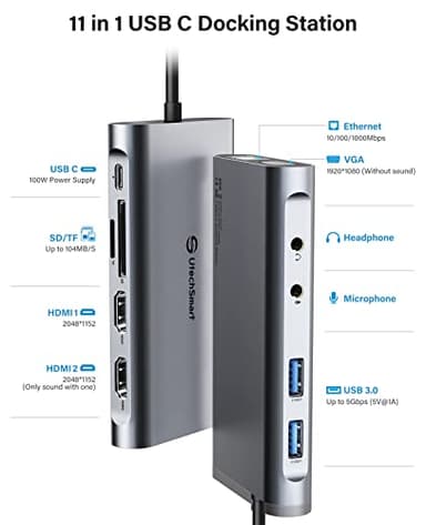 UtechSmart USB Docking Station, 11 IN 1 USB C Dock Triple Display, USB 3.0 Laptop Docking Station with Dual HDMI, VGA, PD, Ethernet, SD/TF, USB 3.0, Mic/Audio, Compatible for MacBook M1 Dell HP Lenovo - Image 3