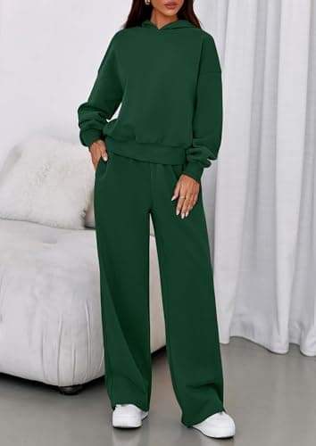 PRETTYGARDEN Womens Sweatsuits 2 Piece Set 2025 Casual Winter Long Sleeve Hoodie Loose Wide Leg Sweatpants Fall Tracksuit (Dark Green,Large) - Image 7