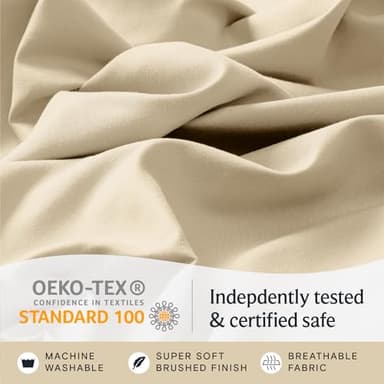 LuxClub 4 PC Queen Sheet Set, Queen Size, Deep Pockets Wrinkle Free Cooling Bed Sheets Machine Washable Hotel Bedding Silky Soft - Cream Queen - Image 5