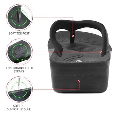 AEROTHOTIC Arch Support Flip Flops for women Stylish Cushioned Padded Straps with Soft Toe Post Slip on Footwear Dressy Travel Recovery Outdoor Comfortable Walking Sandals (Clarus Black, Size 8) - Image 6