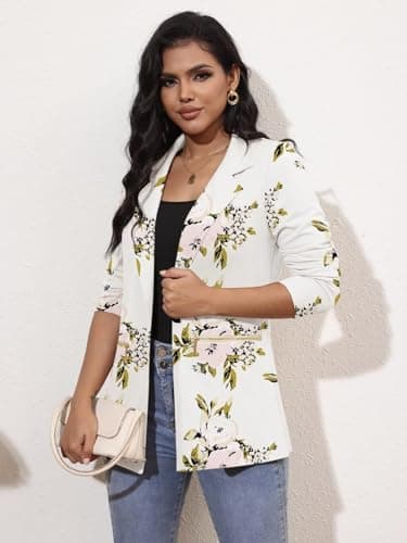 Genhoo Oversized Blazers for Women Floral Print Work Professional Jacket Blazers White 3XL - Image 3