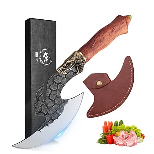 ROCOCO Viking Cleaver Knife Butcher Meat Cutting Boning Knife Hand Forged Chinese Kitchen Axe with Sheath Home Outdoor BBQ Camping Chirstmas Birthday Chirstmas Mother Father Gift Men - Image 1
