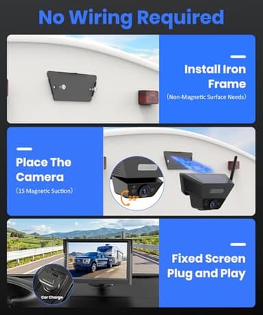 AUTO VOX Wireless Backup Camera Solar Magnetic: Portable Storage Bag Include,1-Min Easy Installation,5" 1080P Monitor, 380FT Signal Stable Coverage Back Up Camera for Truck, SUV, RV,Trailer, Van - Image 3