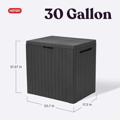 Keter City 30 Gallon Resin Outdoor Storage Box and Patio Furniture Side Table for Pool and Garden Accessories, Dark Grey - Image 2