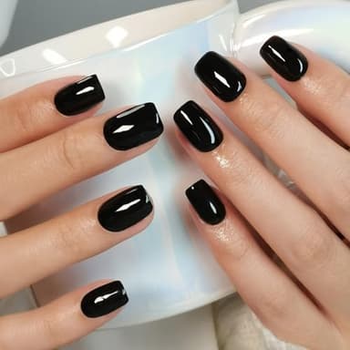 SHANGMENG Black Press on Nails Square - Soft Gel Halloween Press on Nails Short for Women Gift, Fit Perfectly & Natural Glue on Nails in 16 Sizes - 32 Reusable Fake Nails Kit with Glue, Classic Black - Image 8
