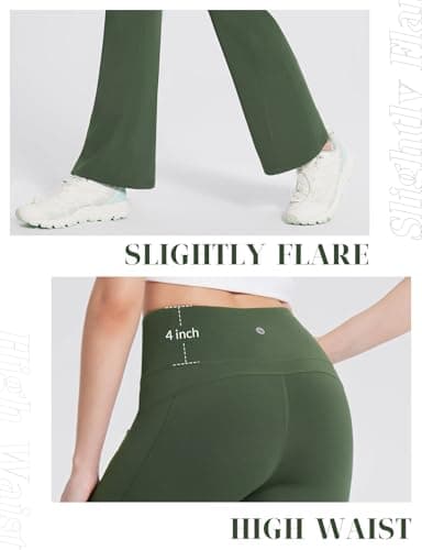 baleaf Women's Fleece Lined Leggings Water Resistant Winter Pants Thermal Warm Flare High Waist Bootcut for Outdoor Hiking Dark Army Green L - Image 4