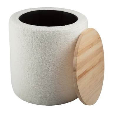 Lavish Home Storage Ottoman - Teddy Fabric Upholstered Ottoman with Wood Top for Living Room, Dorm, or Apartment - Ottomans with Storage (Cream) - Image 9