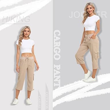 MISS MOLY Women's Cargo Capris Hiking Running Pants Loose Button Decor Lightweight Quick Dry Athletic Outdoor Khaki XL - Image 4