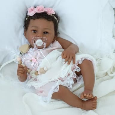 KSBD Reborn Baby Doll Black Girl – 18-Inch Realistic Lifelike African American Newborn Handmade Doll with Real Life Soft Weighted Body and Accessories – Gift for Kids Ages 3 and Up - Image 8