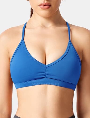 YEOREO Workout Sports Bras for Women Padded Strappy Open Back Gym Bra Light Impact Criss Cross Yoga Crop Top Azure Blue L - Image 7