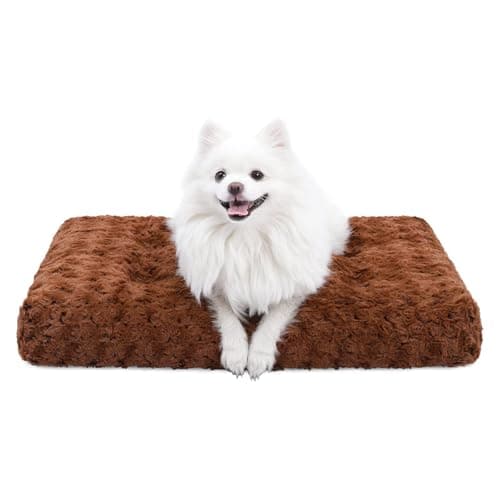 KSIIA Washable Dog Bed Deluxe Plush Dog Crate Beds Comfy Kennel Pad Anti-Slip Pet Sleeping Mat for Large, Jumbo, Medium, Small Dogs Breeds, 29" x 21", Brown - Image 1