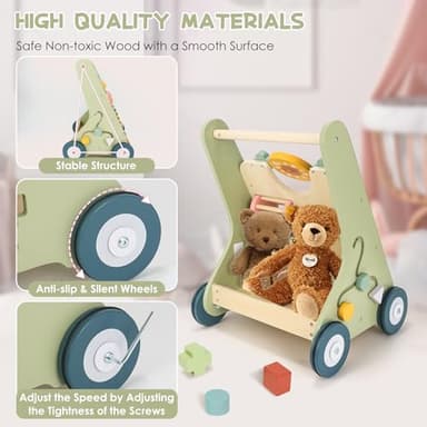 Baby Push Walker, Wooden Baby Walker with Wheels, Montessori Push Walker for Babies 6-12 Months, Push Walking Toys for Boys&Girls 1 Year Old, Gifts for Toddler - Image 6