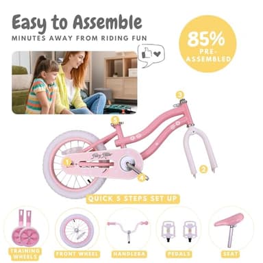 bicystar Girls Bike for Kids 3-5, Kids Bike with Training Wheels, Basket, Coaster Brake, Streamers, 12 inch Pink Pedal Bike for Kids, Birthday Gift - Image 3