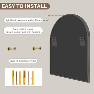 XRAMFY 31"x32" Arched Wall Mirror for Bathroom, Black Vanity Mirror for Bedroom, Living Room, Entryway, Decorative Hanging Mirror for Wall - Image 5