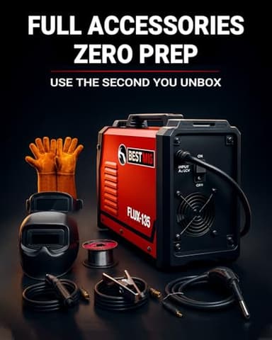 BESTMIG 135A MIG Welder - 3-in-1 Flux Core Welder, MIG/Lift TIG/Stick Welding Machine - Portable IGBT Inverter - 110V with Welder Helmet and Gloves (Red Black, MIG 135A Welder) - Image 6