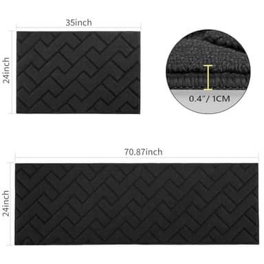 hicorfe Kitchen Rugs and Mats Sets,2 Pieces Super Absorbent Polypropylene Non-Slip Rug,Soft Comfort Floor Mat,Washable for Kitchen,Hallway,Office,Sink,Laundry(24" x 35"+24" x 71",Black) - Image 2