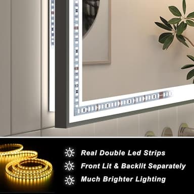 SMIROR Black LED Bathroom Mirror 55 x 36, Illuminated Vanity Mirrors with Lights for Wall, Front Lighted and Backlit, Dimmable, Anti-Fog, Memory, Shatterproof, ETL Listed (Horizontal/Vertical) - Image 2