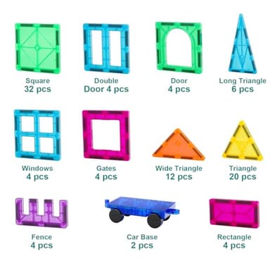 NEOFORMERS Magnetic Tiles, 96PCS Magnetic Block Toddler Toys with 2 Cars, 3D Clear Magnet Building Tiles Set, STEM Educational Toys for Kids 3-9 Years - Image 3