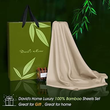 David's Home 100% Rayon Derived from Bamboo Cooling Sheets Set,Luxury Silky Soft Breathable for Hot Sleeper, 16" Deep Pocket Sheets with Pillowcase for Spring Summer,Twin,Khaki - Image 6