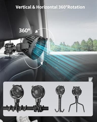 GOTOTO Baby Stroller Fan, Rechargeable Portable Fan with 2000 mAh Battery Operated,3 Wind Speed,360-Degree Rotation,Ultra-Low Noise Level,Safe mini fan for your baby - Image 4