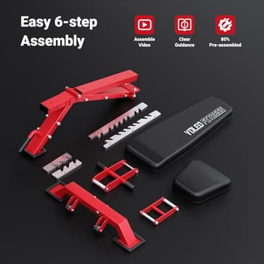 YOLEO Commercial Adjustable Weight Bench - MAX 2300/660LB Heavy Duty Workout Bench for Home Gym, Decline/Flat/Incline Bench Press 2.4" Thick Pad(6-Step Assembly) (Red) - Image 7