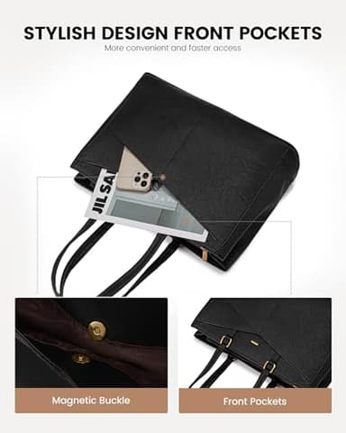 LOVEVOOK Laptop Bag for Women,15.6 Inch Laptop Tote Bag for Women,Vintage Leather Work Tote Bags Computer Teacher Bag,Waterproof Business Office Briefcase - Image 2