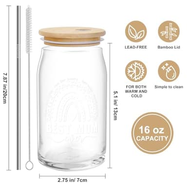 Christmas Gifts for Mom Womem - 16OZ Can Glass Cups with Lids and Straws Mom Gifts for Women Mama Wife New Mother Stepmom on Birthday Christmas Stocking Stuffers Mothers Day Valentines Day Presents - Image 5